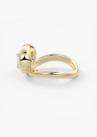 Curved bezel cushion moissanite ring side view