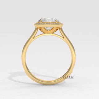 Elegant Halo Pave Round Cut Moissanite Engagement Ring close-up of the centre stone