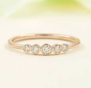 0.18 TCW Round Cut 5 Stone Bezel Moissanite Diamond Wedding Band