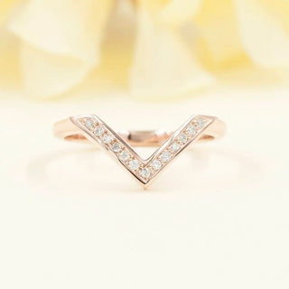 0.10 TCW Unique Round Cut V Shape Moissanite Diamond Wedding Band