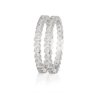 3.0 TCW Marquise Bezel Pair Of Eternity Band Moissanite Diamond Wedding Band