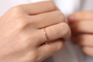 0.09 TCW Baguette & Pear 3 Stone Vintage Moissanite Diamond Wedding Band