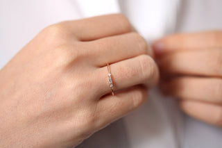 0.09 TCW Baguette & Pear 3 Stone Vintage Moissanite Diamond Wedding Band
