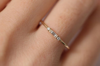 0.09 TCW Baguette & Pear 3 Stone Vintage Moissanite Diamond Wedding Band