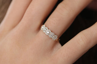 0.52 TCW Round Cut 5 Stone Halo Cluster Moissanite Diamond Wedding Band
