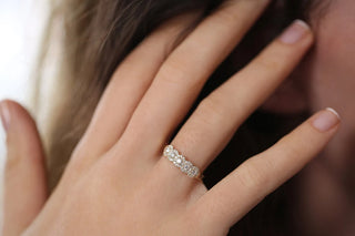 0.52 TCW Round Cut 5 Stone Halo Cluster Moissanite Diamond Wedding Band