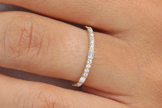 0.30 TCW Round & Baguette Half Eternity Moissanite Diamond Wedding Band