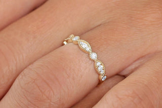 0.26 TCW Round Cut Marquise Shape Vintage Moissanite Diamond Wedding Band