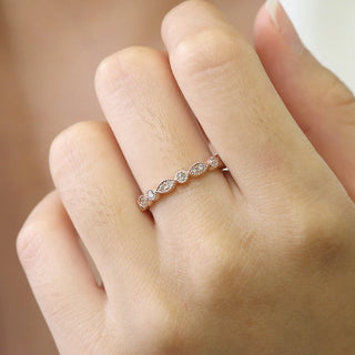 0.30 TCW Round Cut Vintage Half Eternity Moissanite Diamond Wedding Band