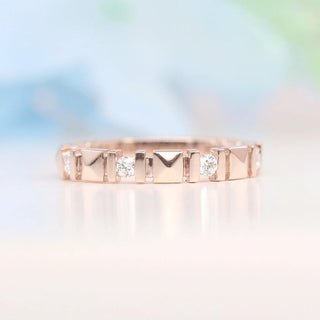 0.22 TCW Round Cut Square Shaped Moissanite Diamond Wedding Band