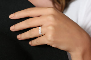 0.52 TCW Round Cut 5 Stone Halo Cluster Moissanite Diamond Wedding Band