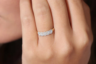 0.52 TCW Round Cut 5 Stone Halo Cluster Moissanite Diamond Wedding Band