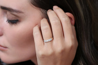 0.52 TCW Round Cut 5 Stone Halo Cluster Moissanite Diamond Wedding Band
