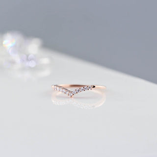 0.15 TCW Round Cut Unique Chevron Pave Moissanite Diamond Wedding Band