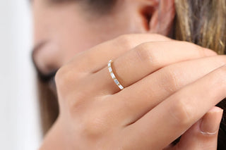 0.32 TCW Baguette Cut Half Eternity Moissanite Diamond Wedding Band