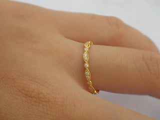 0.18 TCW Vintage Round Marquise Shape Eternity Moissanite Diamond Wedding Band