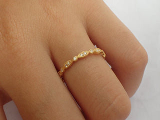 0.18 TCW Vintage Round Marquise Shape Eternity Moissanite Diamond Wedding Band