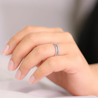 3.0 TCW Marquise Bezel Pair Of Eternity Band Moissanite Diamond Wedding Band