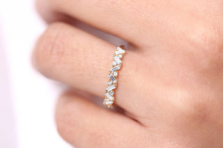 0.35 TCW Round & Baguette Cut Cluster Moissanite Diamond Wedding Band