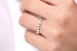 0.35 TCW Round & Baguette Cut Cluster Moissanite Diamond Wedding Band
