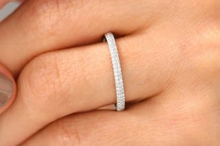 0.28 TCW Round Cut Double Row Pave Half Eternity Moissanite Diamond Wedding Band