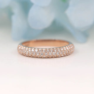 0.45 TCW Round Cut 3 Row Pave Moissanite Diamond Wedding Band