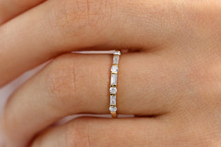 0.27 TCW Round & Baguette Bar Diamond Moissanite Wedding Band