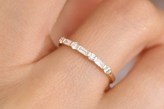 0.27 TCW Round & Baguette Bar Diamond Moissanite Wedding Band