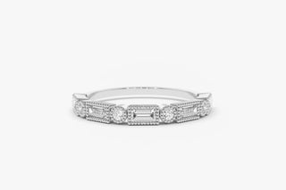 0.39 TCW Baguette & Round Vintage Moissanite Diamond Wedding Band