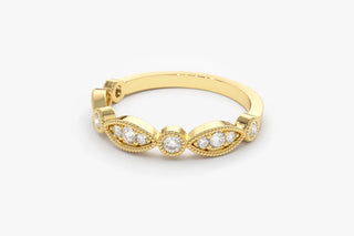 0.26 TCW Round Cut Marquise Shape Vintage Moissanite Diamond Wedding Band