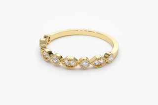0.22 TCW Round Cut Marquise Shape Vintage Moissanite Diamond Wedding Band