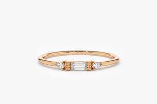 0.09 TCW Baguette & Pear 3 Stone Vintage Moissanite Diamond Wedding Band