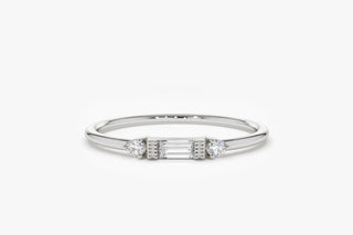 0.09 TCW Baguette & Pear 3 Stone Vintage Moissanite Diamond Wedding Band