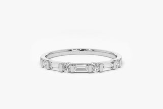 0.27 TCW Round & Baguette Bar Diamond Moissanite Wedding Band