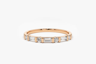 0.27 TCW Round & Baguette Bar Diamond Moissanite Wedding Band