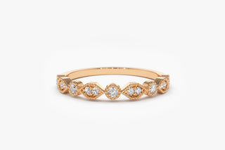 0.22 TCW Round Cut Marquise Shape Vintage Moissanite Diamond Wedding Band