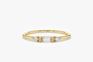 0.09 TCW Baguette & Pear 3 Stone Vintage Moissanite Diamond Wedding Band