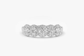 0.52 TCW Round Cut 5 Stone Halo Cluster Moissanite Diamond Wedding Band
