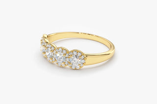 0.52 TCW Round Cut 5 Stone Halo Cluster Moissanite Diamond Wedding Band