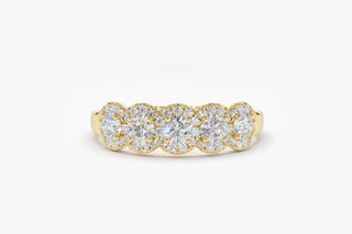 0.52 TCW Round Cut 5 Stone Halo Cluster Moissanite Diamond Wedding Band