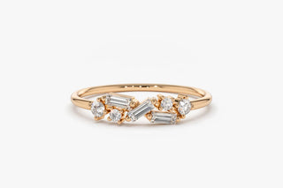 0.21 TCW Round & Baguette Cut Cluster Moissanite Diamond Wedding Band