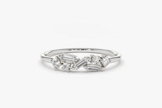 0.21 TCW Round & Baguette Cut Cluster Moissanite Diamond Wedding Band