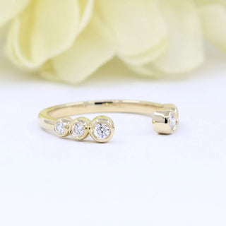 0.20 TCW Round Cut Bezel Open Cuff Moissanite Diamond Wedding Band