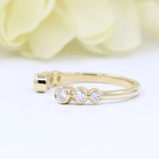 0.20 TCW Round Cut Bezel Open Cuff Moissanite Diamond Wedding Band