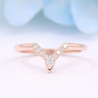0.10 TCW Round Cut V Shape Moissanite Diamond Wedding Band