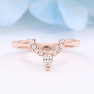 0.16 TCW Round & Marquise Crown Set Moissanite Diamond Wedding Band