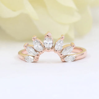 0.48 TCW Marquise Cut Crown Curved Moissanite Diamond Wedding Band
