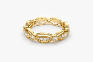 0.35 TCW Round Cut Vintage Milgrain Moissanite Diamond Wedding Band