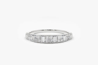0.40 TCW Round & Baguette Cut Cluster Moissanite Diamond Wedding Band