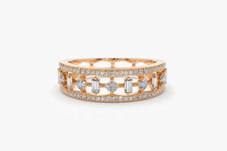 0.50 TCW Round & Baguette Antique Cluster Moissanite Diamond Wedding Band